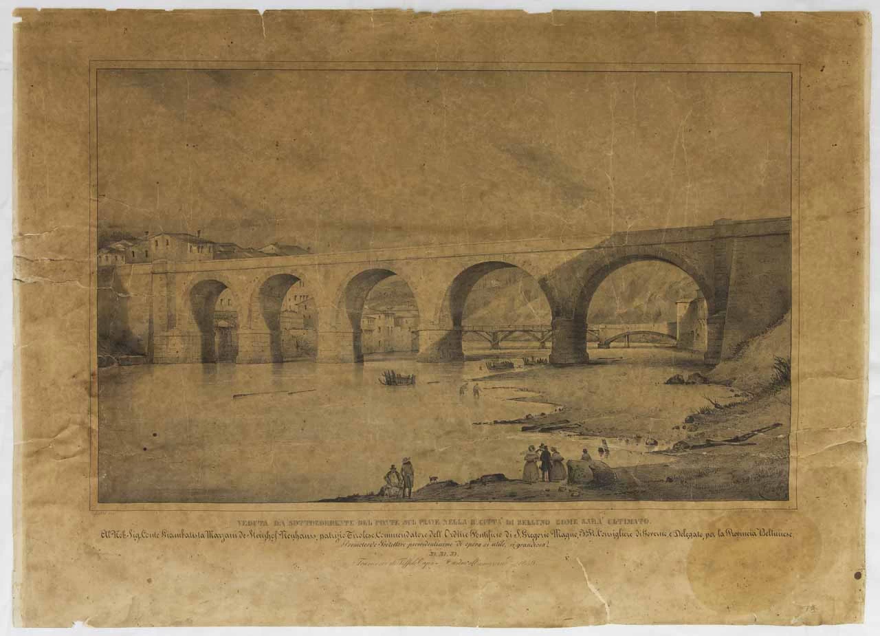 Veduta di Belluno con ponte sul Piave - Belluno